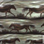 Horse Anti-pill Polar Fleece Fabric Running Horses Brown Gray