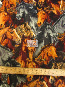 Baum Textile Mills Fleece Printed Fabric Packed Horses